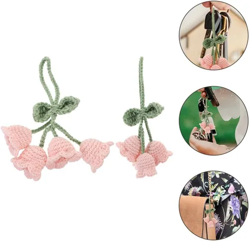 Miniatura 5 de EXCEART 2 piezas de accesorios de coche colgantes de espejo lindo lirio del valle hecho a mano ganchillo flor decoración para espejo retrovisor