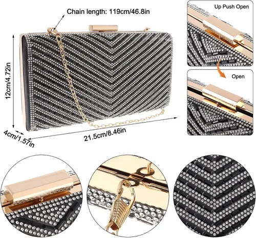 Miniatura 2 de Bolso de mano con diamantes de imitación brillantes, cierre de metal, bolsa de noche, banquete, fiesta, bolsa cruzada para mujer