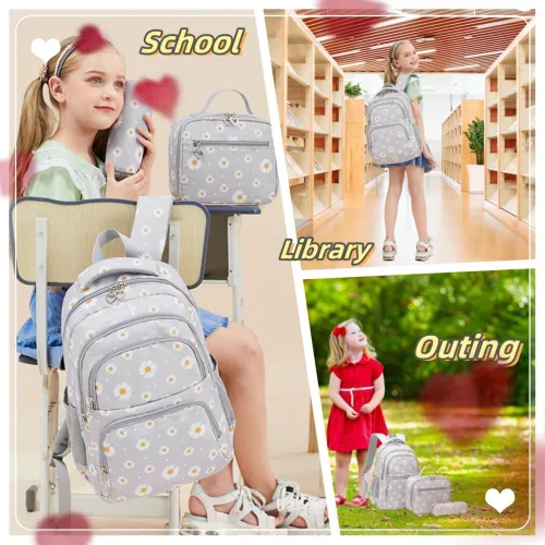Miniatura 7 de 3 piezas de mochila con estampado de margaritas para niños, mochila de escuela primaria, mochila para estudiantes de primaria, mochila para Negro