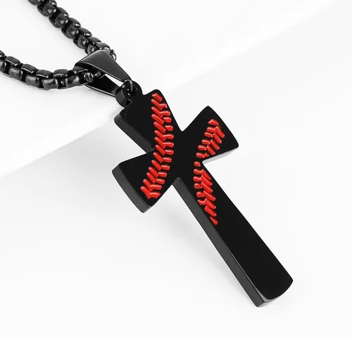 Miniatura 4 de HZMAN - Dije de cruz de béisbol, cadena de 24