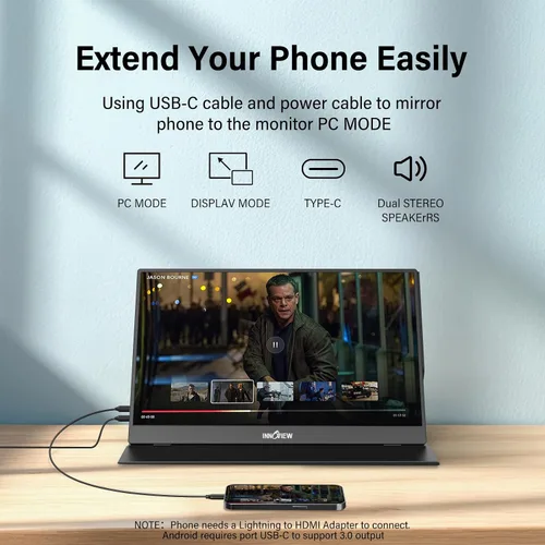 Miniatura 4 de InnoView Monitor portátil, 15.6 pulgadas FHD 1080P HDMI USB C segundo monitor externo para computadora portátil, escritorio, MacBook, teléfonos