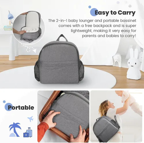 Miniatura 2 de Cuna portátil para bebé, moisés de viaje para recién nacidos y bebés, adecuado para transporte en interiores y exteriores, ligero, plegable