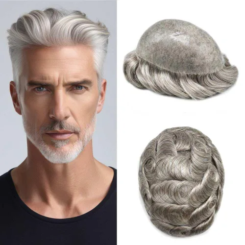 Miniatura 128 de Toupee for Men Hair Piece Real Human Hair Full Poly Skin Mens Toupee Mens Hair System Injected PU Hair System Invisible Hairpiece for