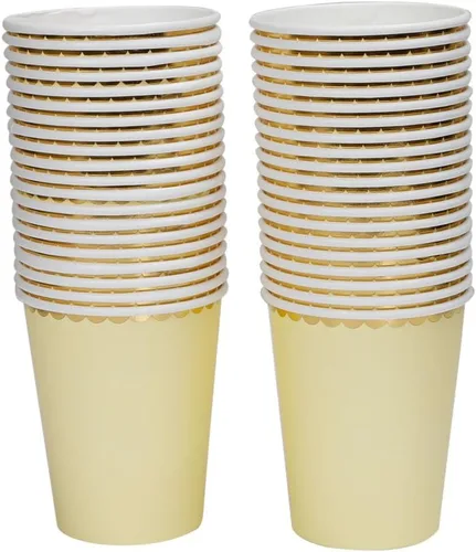 Geeklife Vasos de papel dorados y amarillos, vasos de papel desechables de lámina dorada brillante de 9 onzas para bodas, fiestas, cócteles y cenas