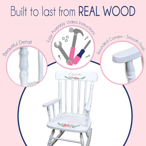 Miniatura 7 de My Bambino Mecedora de madera personalizada para niños, mecedora para niñas, mecedora de madera blanca Silla para niños pequeños con nombre