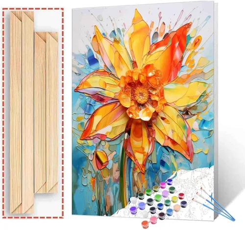 Miniatura 28 de Pintura al óleo DIY pintar por números para adultos principiante flores amarillas pintura por números antiestrés pintura digital al óleo, pintura