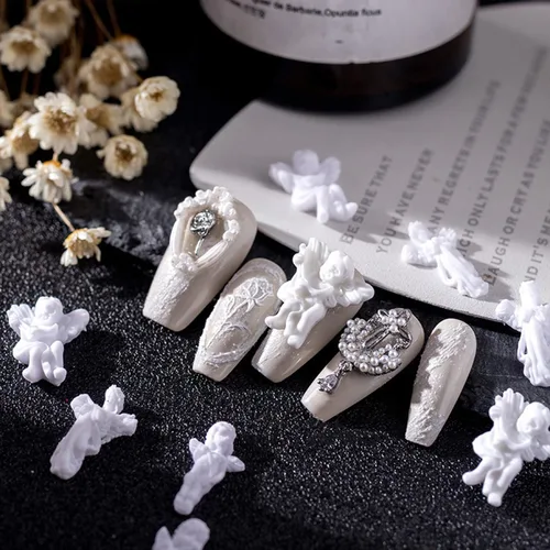 Miniatura 2 de WOKOTO 90 dijes de uñas de ángel en relieve blanco para uñas acrílicas 3D Angel Baby Nail Art Charms Retro Barroco Cupido Diseños Accesorios de Arte