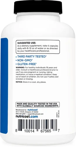 Miniatura 4 de Nutricost Monohidrato de creatina 3,000 mg, 180 cápsulas (750 mg por cápsula) Sin gluten, sin OMG