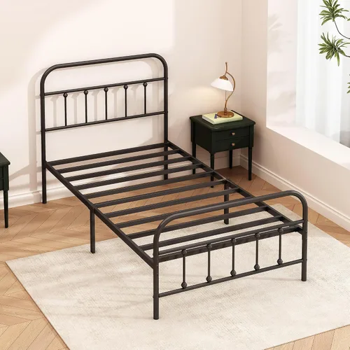 Miniatura 7 de Kujielan Marco de cama de metal: marco de cama individual estructuralmente estable con listones de acero resistente, no necesita somier para una