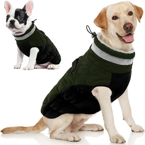 Miniatura 17 de AOFITEE Abrigo para perro, chaquetas cálidas para perros grandes, abrigo reflectante de cuello alto para perros con arnés integrado, impermeable