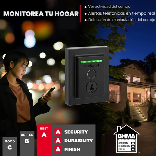 Miniatura 5 de Kwikset Halo Touch bloqueo inteligente con huella dactilar y WiFi, cerradura de puerta sin llave, desbloqueo automático por geolocalización, Negro