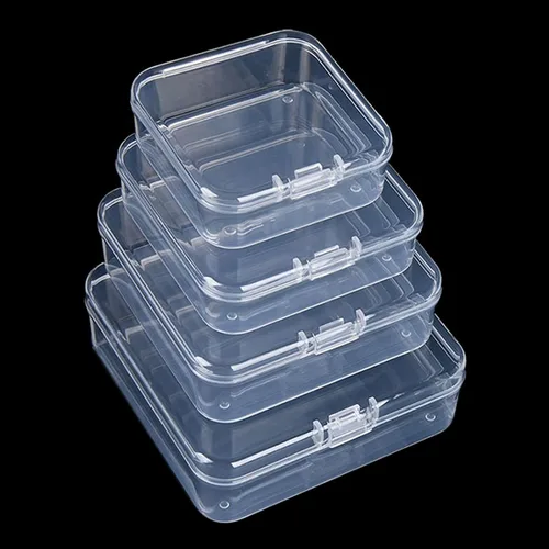 Miniatura 5 de Goodma 30 contenedores cuadrados vacíos de plástico transparente con tapas con bisagras para objetos pequeños y otros proyectos de manualidades