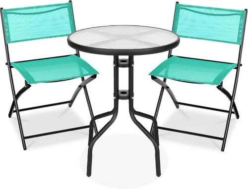Miniatura 12 de Best Choice Products Juego de muebles de comedor de 3 piezas con mesa de vidrio texturizado, 2 sillas plegables de acero, tela de poliéster