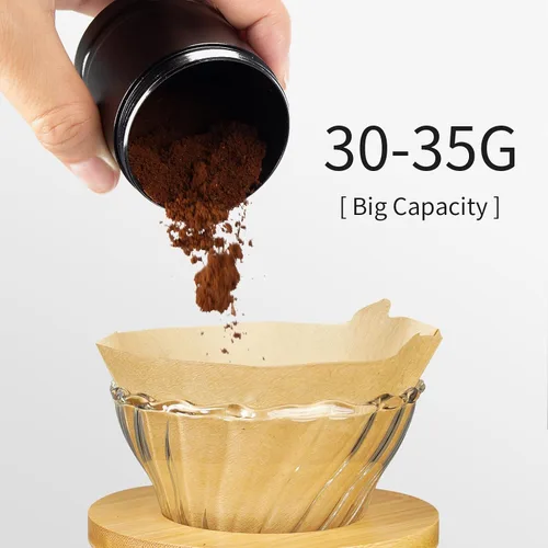 Miniatura 6 de Molinillo de café manual con ajuste numérico externo ajustable, capacidad 1.06 oz con rebabas cónicas de acero inoxidable CNC (negro)