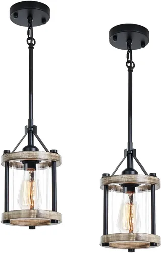Miniatura 11 de Lámpara Colgante de Granja, Accesorios de Luz Colgante de Madera Blanca Rústica y Jaula de Metal con Vidrio, 43 Pulgadas Ajustable para Techo Plano
