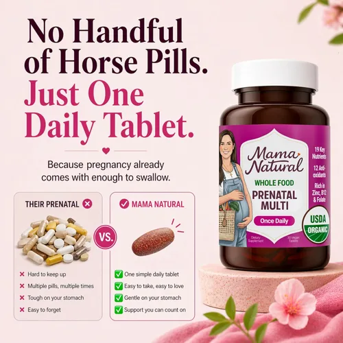 Miniatura 6 de Mama Natural Vitaminas prenatales orgánicas para mujeres veganas (30 porciones), vitaminas prenatales One A Day para mujeres embarazadas, a base