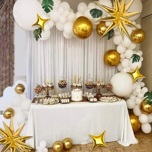 Miniatura 3 de Kit de Globos de Papel Aluminio con Estrella Dorada - Paquete de 6 Globos de Cono y Punta de Explosión Estelar de 12 Puntos con 10 Piezas