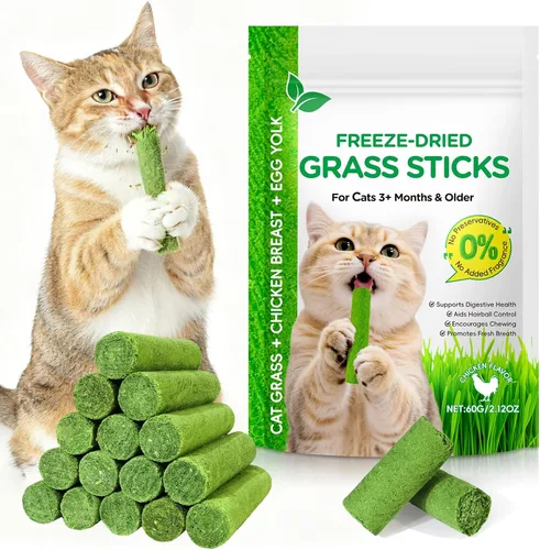 Miniatura 9 de ISUNRISE Golosinas de hierba para gatos, aceite de pescado para gatos de interior, control de bolas de pelo y limpieza de dientes, comestible