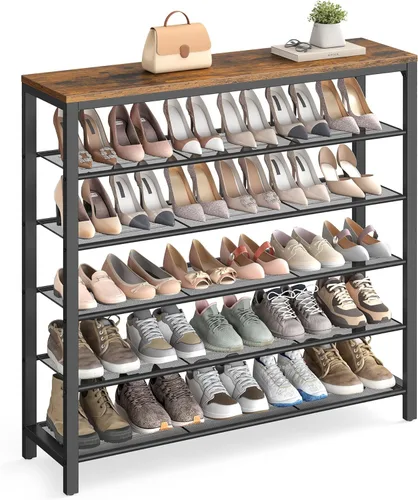 Miniatura 11 de VASAGLE Zapatero de 4 niveles, organizador grande de almacenamiento de zapatos para armario, entrada, 15-20 pares, con 3 estantes de malla metálica