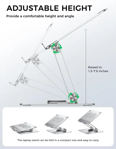 Miniatura 3 de MAGIC JOHN Soporte ajustable para laptop para escritorio, soporte elevador plegable giratorio de 360°, diseño ergonómico, soporte para computadora