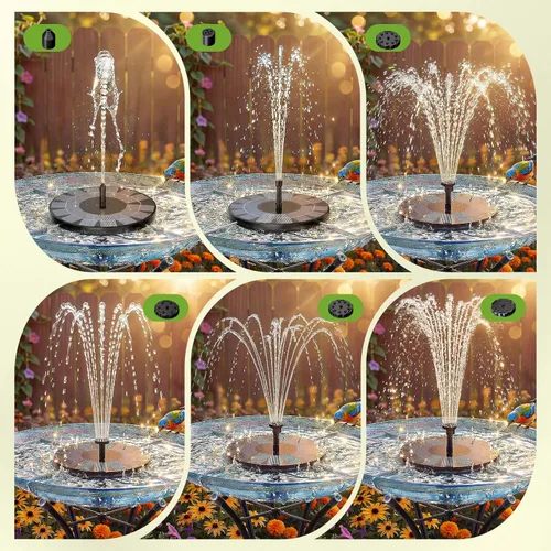 Miniatura 5 de AISITIN Bomba solar de fuente de baño de pájaros de 2.5 W, bomba de fuente solar para baño de pájaros con 6 boquillas, bomba de fuente de agua solar