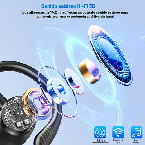 Miniatura 2 de Hupoaf Auriculares Inalámbricos Deportivos, Nuevos Auriculares Bluetooth 5.4 con Ganchos para los Oídos, Auriculares Estéreo de Graves Profundos