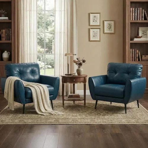 Miniatura 14 de TYBOATLE Juego de 2 sillas de acento, cómodas sillas modernas de sala de estar de cuero negro para lectura, sillas de acento tapizadas