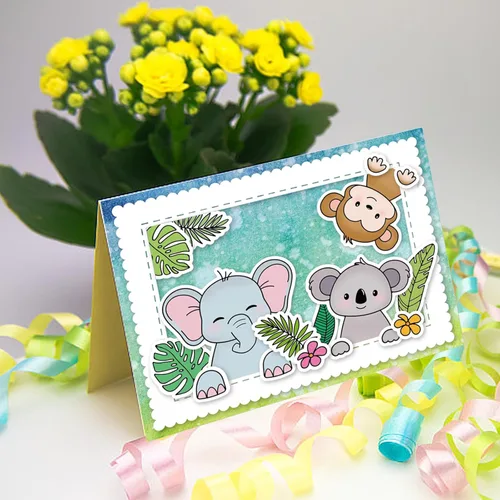 Miniatura 4 de INFUNLY Juego de sellos y troqueles transparentes de animales tropicales – Sello de silicona transparente con forma de animal de león, elefante