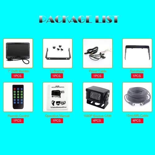 Miniatura 7 de Monitor de 7 pulgadas 1080P Sistema de cámara de visión trasera con cable, grabadora DVR, compatible con tarjeta SD de 256 GB, entrada de 4 canales