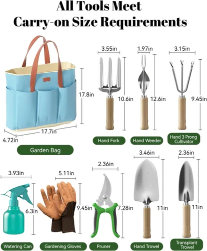 Miniatura 5 de VerdantVibes Juego de herramientas de jardín de 9 piezas, herramientas de mano de jardinería resistentes con agarres ergonómicos antideslizantes