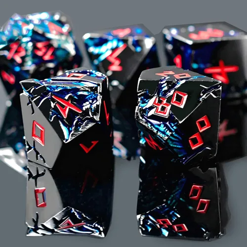 Miniatura 3 de Blue Dragon Metal DND Dice Set, 7 Piece Weighted Polyhedral Dice for Dungeons and Dragons, Heavy Zinc Alloy RPG Dice with Engraved Numbers & Storage