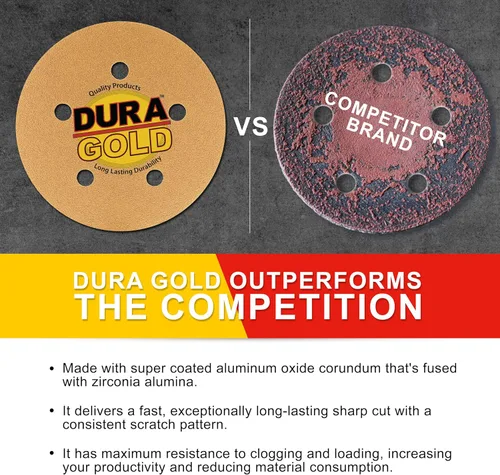 Miniatura 4 de Dura-Gold - Premium - Grano 80 - Discos de lija dorados de 5 pulgadas - Gancho y bucle sin polvo de 5 agujeros para lijadora DA - Caja de 50 discos