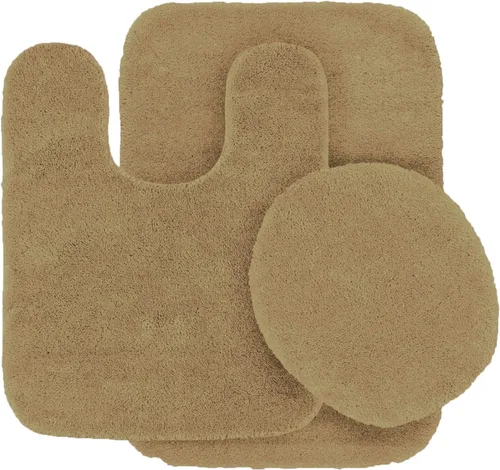 Miniatura 9 de Juego de 3 alfombras de baño antideslizantes de color sólido para baño, alfombra de contorno en forma de U, tapete y cubierta para la tapa del Negro