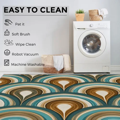 Miniatura 6 de 2x3 Retro Wavy Throw Rugs for Entryway, Washable Mid Century Modern Pattern Indoor Door Mat, Bedroom Kitchen Entrance, Non Slip Soft Thin, Abstract