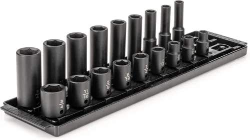 Miniatura 12 de TEKTON Juego de dados de impacto de 6 puntos profundos de 3/8 pulgadas con riel, 19 piezas (0.236-0.945 in) SID91107