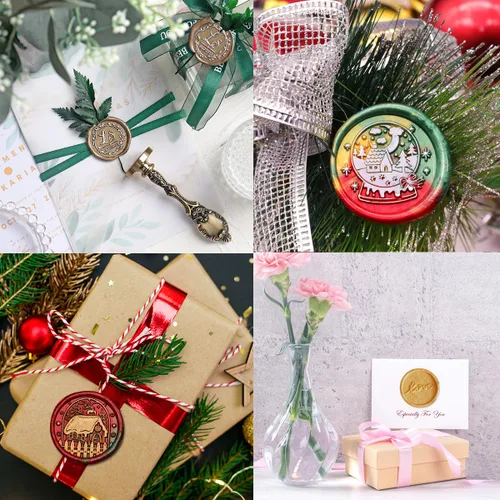 Miniatura 7 de Juego de 300 cuentas de cera de sellado rojo vino para sello de cera con velas y cuchara de fusión, perfecto para tarjetas de Navidad, sobres