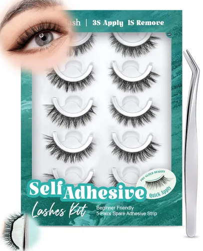 Obeyalash Pestañas autoadhesivas de aspecto natural, pestañas postizas impermeables, pestañas fáciles de tirar para principiantes, sin pegamento,
