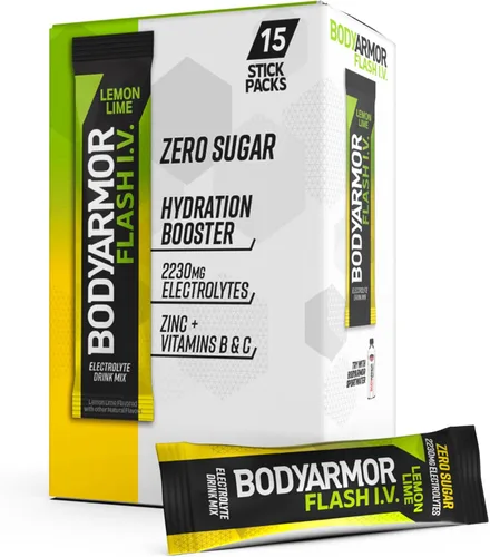 Miniatura 10 de BODYARMOR Paquetes de electrolitos Flash IV con cafeína, paquete variado de frambuesa azul y bayas de dragón, mezcla de bebida energética sin
