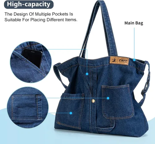 Miniatura 2 de FWPP Bolsos de mezclilla para mujer, estilo casual, para la escuela, oficina, viajes