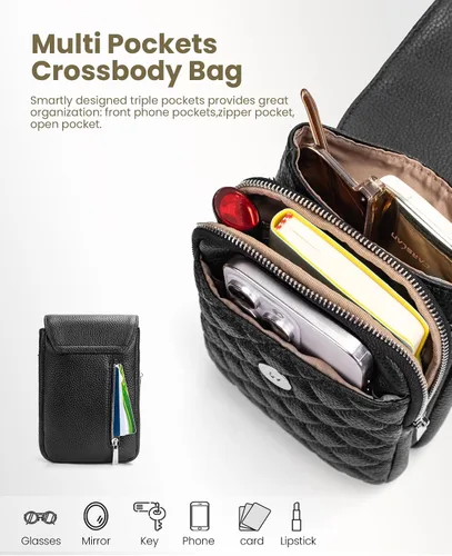 Miniatura 3 de befen Bolsos cruzados pequeños de cuero genuino para mujer, bolsa cruzada para teléfono celular con ranuras para tarjetas de bloqueo RFID