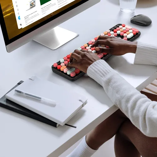 Miniatura 177 de KNOWSQT Combo de teclado y ratón inalámbrico, teclados lindos de tamaño completo estilo máquina de escribir 2.4G azul colorido - receptor USB Plug