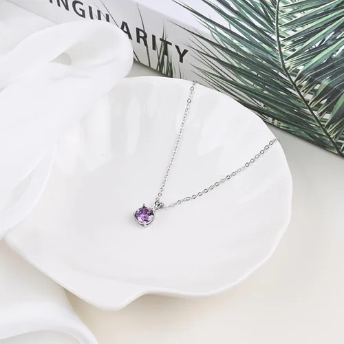 Miniatura 24 de 8mm Round Cubic Zirconia Sterling Silver Necklace Dainty Necklace Birthstone Jewelry Pendant Necklaces for Women