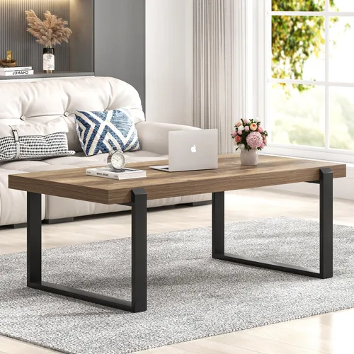 Miniatura 3 de FOLUBAN - Mesa de café rústica, mesa central industrial moderna de madera y metal para sala de estar, 47 pulgadas de roble