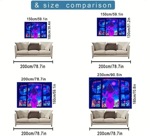 Miniatura 2 de Seabaras Tapiz de luz negra Trippy para habitación, telón de fondo de fiesta que brilla en la oscuridad para dormitorio, decoración de sala de estar