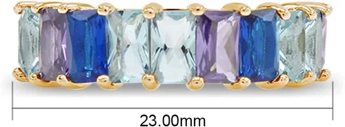 Miniatura 5 de Anillo de eternidad con piedras preciosas creadas AAA de corte esmeralda, chapado en oro amarillo de 18 quilates