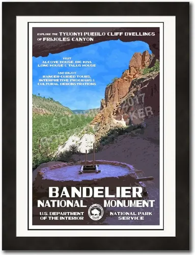 National Park Posters Bandelier National Monument, añade un toque retro a tu hogar – Diseño original vintage de decoración de parque nacional por