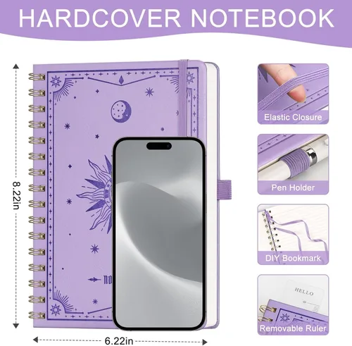 Miniatura 2 de EMSHOI Cuaderno rayado en espiral para mujeres y hombres, 140 páginas numeradas, cuaderno de tapa dura con rayas universitarias para trabajo y toma