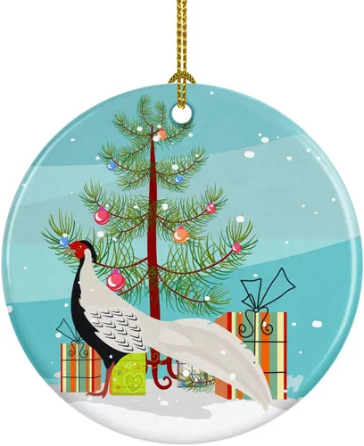 Miniatura 105 de Caroline's Treasures Adorno de cerámica de Navidad pintado o de codorniz chino, decoración colgante de árbol de Navidad verde azulado para el hogar