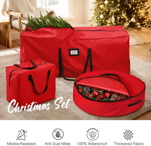 Miniatura 2 de Paquete de 3 bolsas de almacenamiento para árbol de Navidad, para árboles artificiales de hasta 7.5 pies, duraderas e impermeables con asas de Rojo