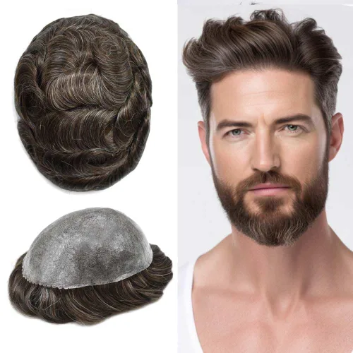 Miniatura 45 de Mens Toupee Hair System para hombres Piezas de pelo Sistema de reemplazo Poly Skin Toupee para hombres Protesis Capilar Para Hombre 6X8#1 Jet Black